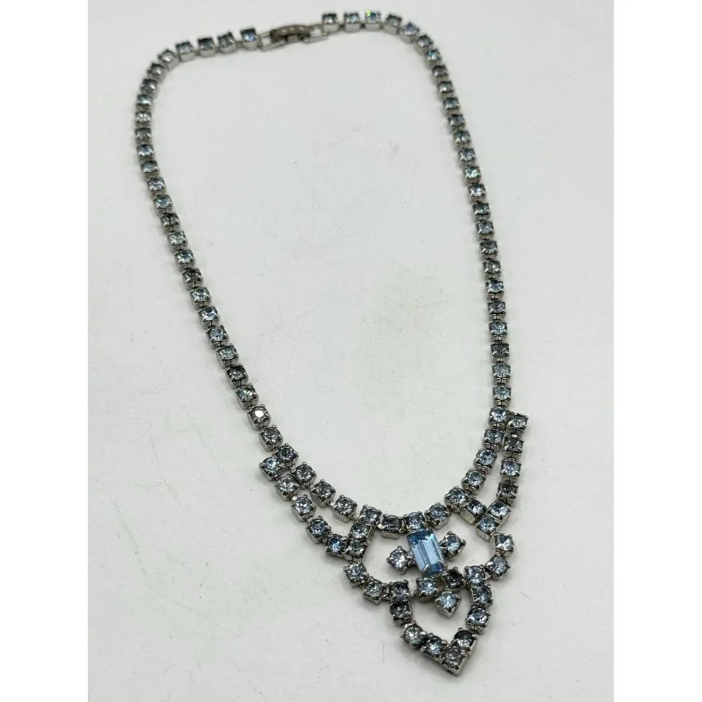 Vintage blue glass rhinestone collar necklace - Picture 3 of 6